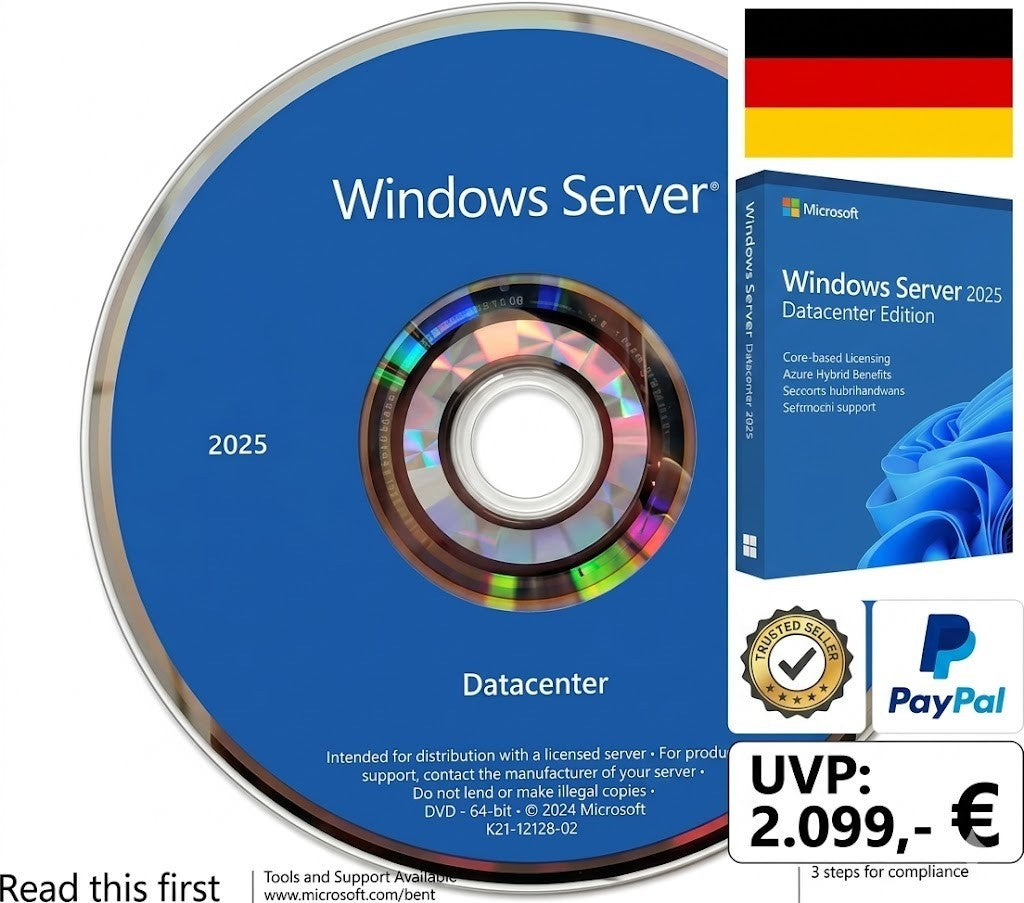Microsoft Windows Server 2025 Datacenter |UVP 2,099.- € DVD Lizenzpaket  NEU DE| EN